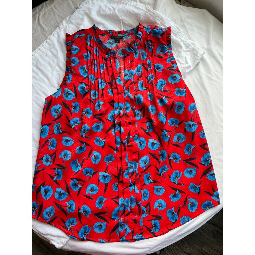 Ann Taylor Sz Medium Blue Red Dress Shirt
